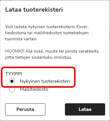 FI Asiakkaat - Lataa tuoterekisteri - Nykyinen tuoterekisteri
