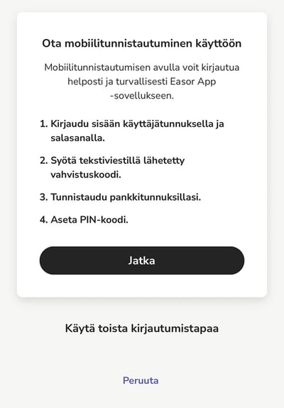 FI Easor App mobiili - Ota mobiilitunnistautuminen käyttöön