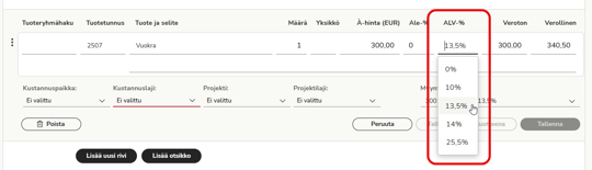 FI Myyntilaskutus Toistuvaislasku ALV muutos tuoterivillä