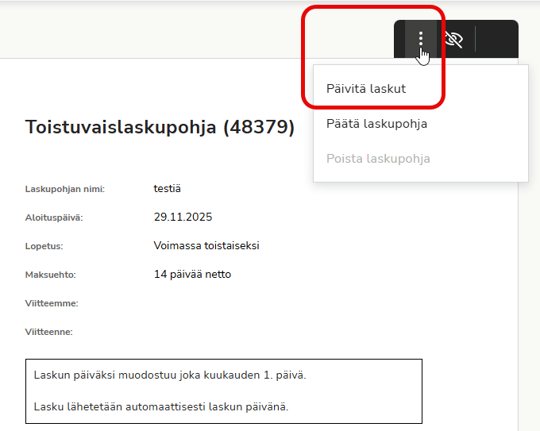 FI Toistuvaislaskutus - Päivitä laskut
