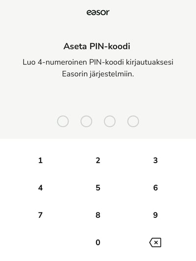 FI Easor App - Kirjautuminen - Aseta PIN koodi