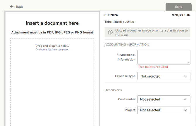 EN Easor App - Home - Issues to be clarified - Insert document