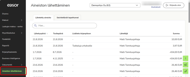 FI Easor App - Aineiston lähettäminen
