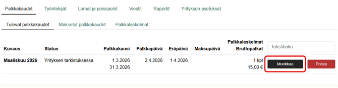 FI Pro Palkat - Palkkalista - Muokkaa nappi