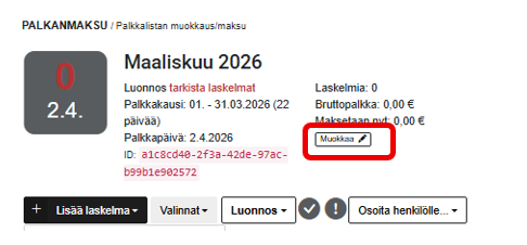 FI Pro Palkat Palkanlaskija - Palkanmaksu - Palkkalista - Muokkaa