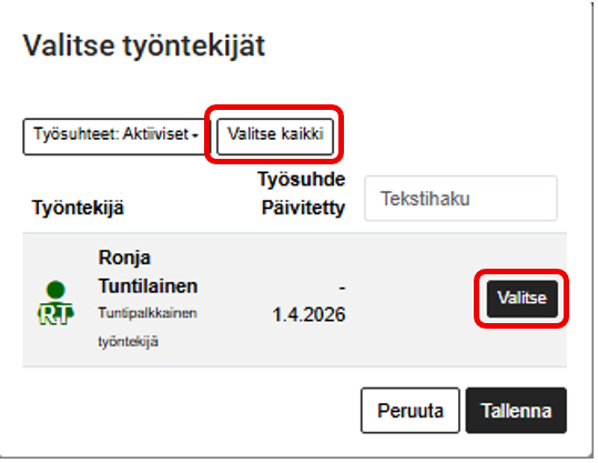 FI Pro Palkat Palkanlaskija - Palkanmaksu - Uusi palkkalista - Lisää laskelma - Valitse työntekijät