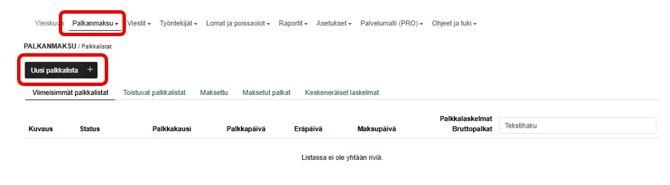FI Pro Palkat Palkanlaskija - Palkanmaksu - Uusi palkkalista