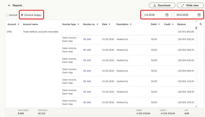 EN Reports - General ledger and journal - General ledger Sep26