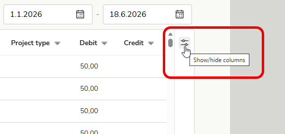 EN Reports - General ledger and journal - Journal - Show hide columns icon