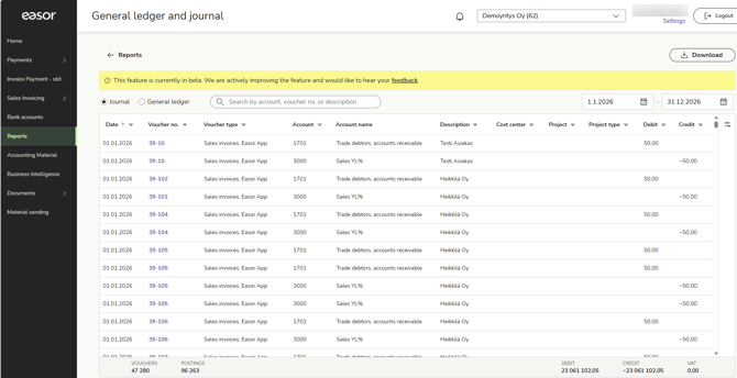 EN Reports - General ledger and journal - Journal