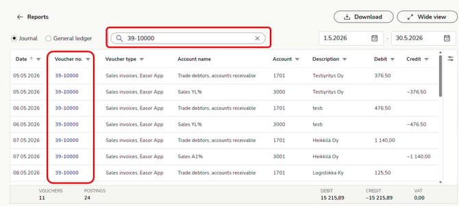 EN Reports - General ledger and journal - Search with voucher number Sep26