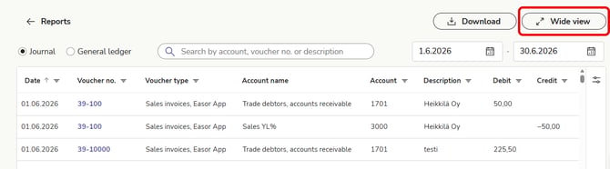 EN Reports - General ledger and journal - Wide view