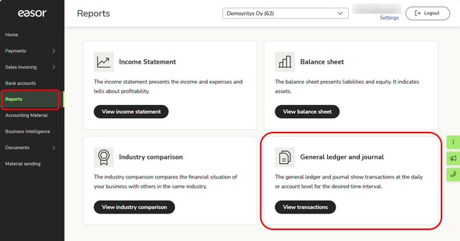 EN Reports - Landing page - General ledger and journal Sep26
