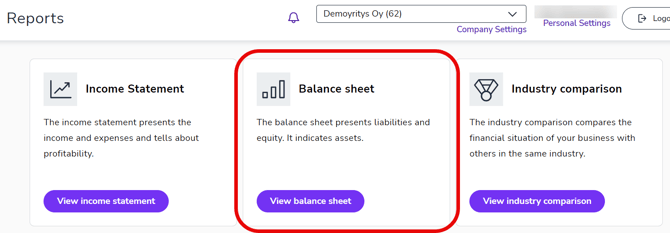 EN Reports main view - Balance sheet 060624