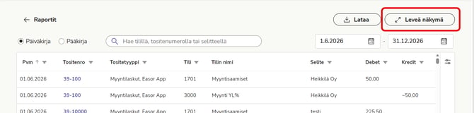 FI Raportit - Pää- ja päiväkirja - Leveä näkymä Sep26