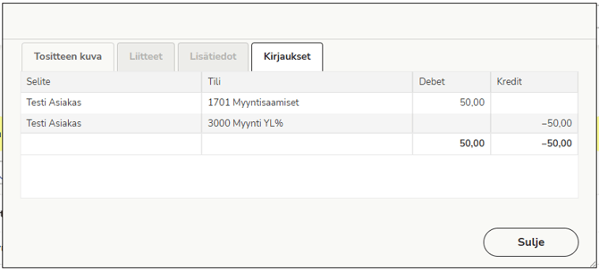 FI Raportit - Pää- ja päiväkirja - Tositteen kirjaukset