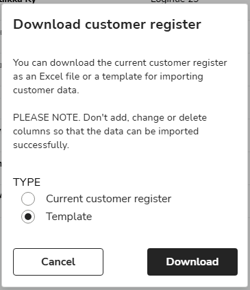 EN Easor App - Sales invoicing - Customer register - Download template