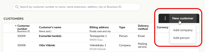 EN Easor App - Sales invoicing - Customer register - New customer