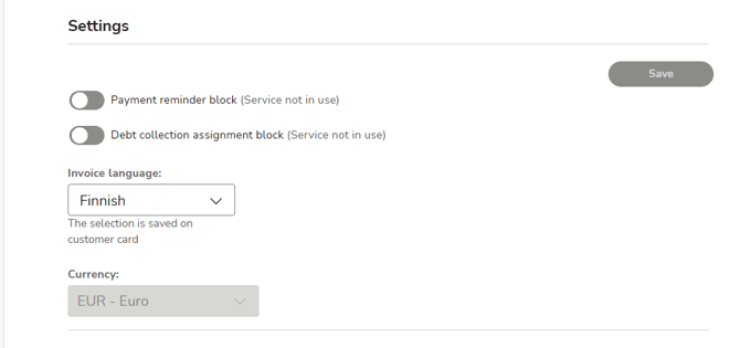 EN Easor App - Sales invoicing - Invoice - Threedot menu - Settings - Reminder and collection blocks