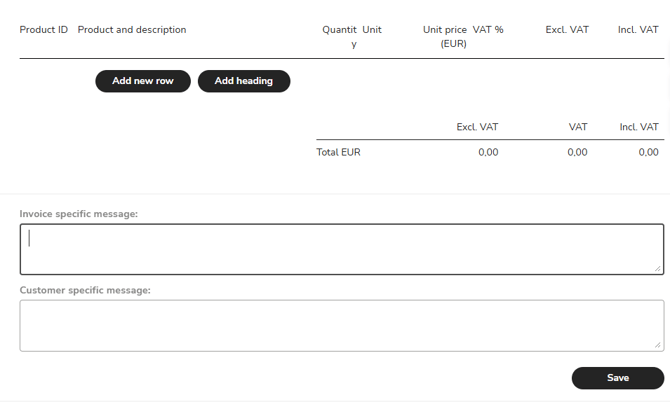 EN Easor App - Sales invoicing - New invoice - Add message - Step 2