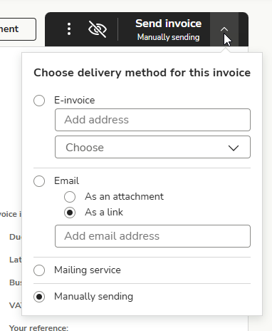 EN Easor App - Sales invoicing - New invoice - Choose delivery method
