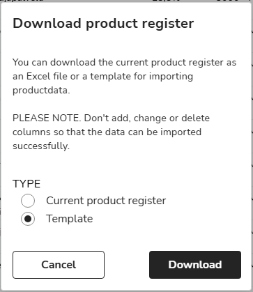 EN Easor App - Sales invoicing - Product register - Download template