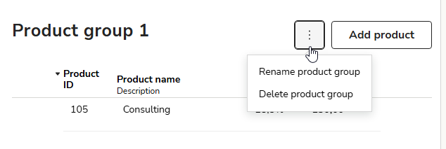 EN Easor App - Sales invoicing - Product register - Product group - Threedot menu