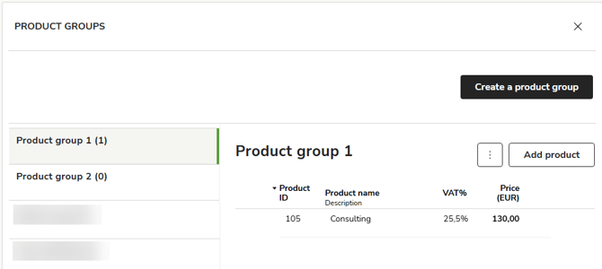 EN Easor App - Sales invoicing - Product register - Product groups view