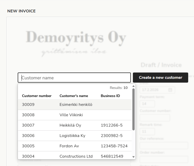 EN Easor App - Sales invoicing - Select customer