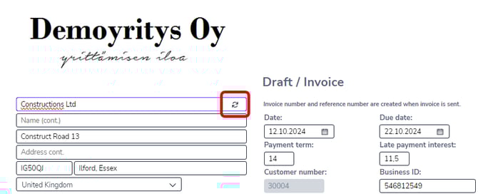 EN Myyntilaskutus - Laskut - Vaihda asiakas 231024