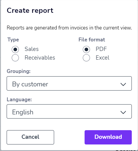 EN Sales Invoicing - Invoices - Create report dialog 100524