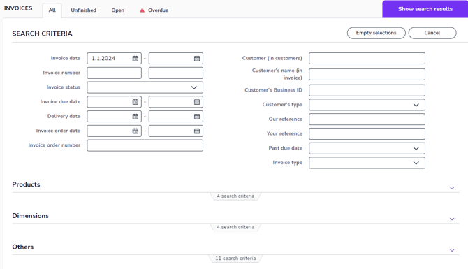 EN Sales Invoicing - Invoices - Search - Search criteria 100524