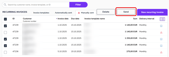 EN Sales invoicing - Recurring invoices - Manually sent - Send