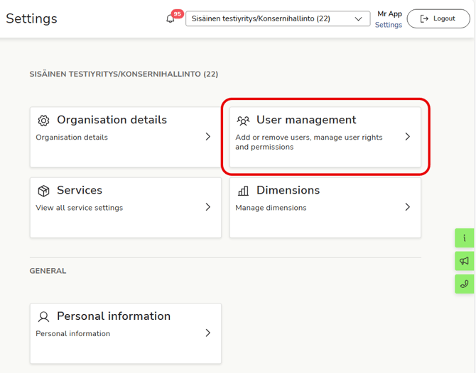 EN Easor App - Settings - Main page - User management
