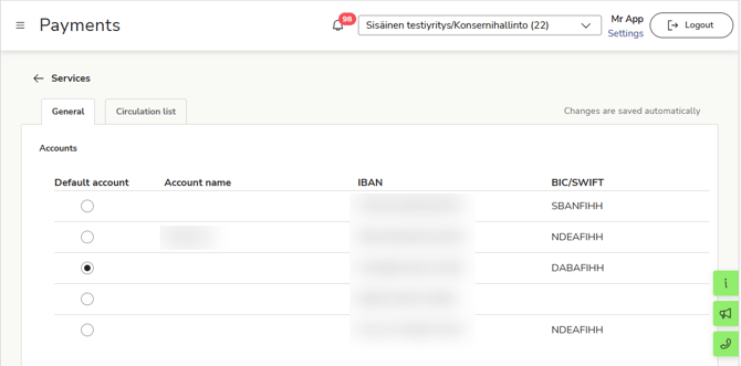 EN Easor App - Settings - Services - Payments - General