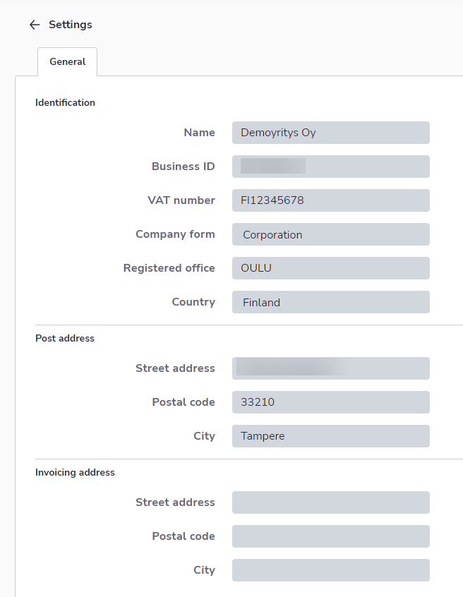 EN Settings Organization details General