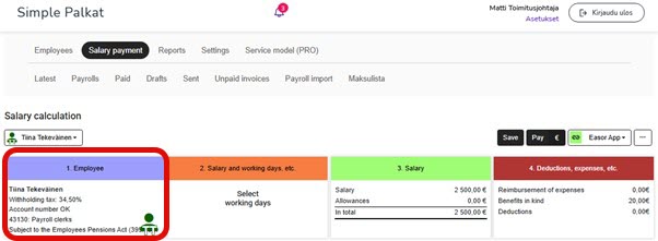 EN Easor App - Simple Salaries - Employee info in the salary calculating