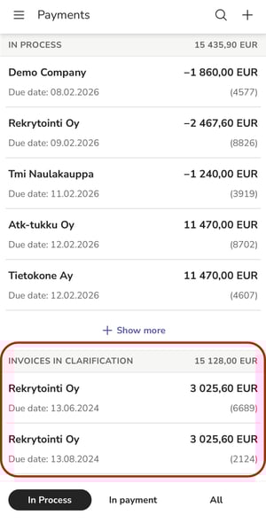 EN Easor App mobile - Invoices in clarification
