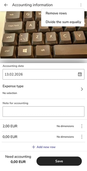 EN Easor App mobile - Receipt or payment - Accounting information - Three dots menu