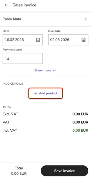 EN Easor App mobile - Sales invoicing - New invoice - Add product