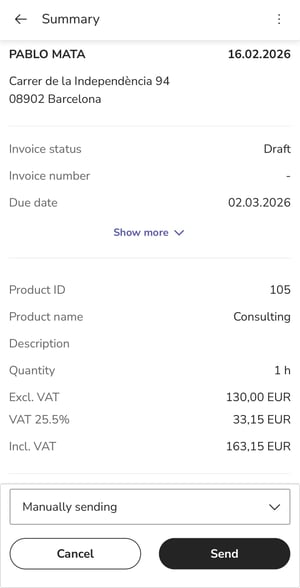 EN Easor App mobile - Sales invoicing - New invoice - Delivery method