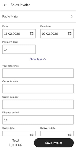 EN Easor App mobile - Sales invoicing - New invoice - Show more