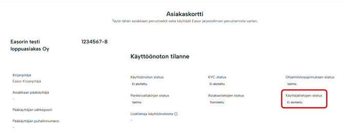FI Asiakaskortti - Käyttöönoton tilanne - Käyttäjätietojen status