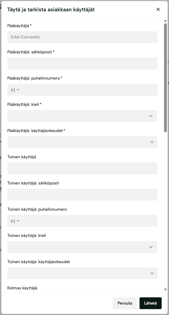 FI Asiakaskortti - Täytä ja tarkista asiakkaan käyttäjät