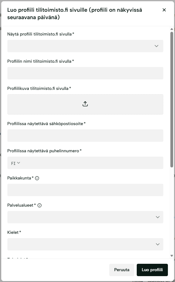 MyEasor-sovelluksen sivu kauppapaikkaprofiilin luomista varten