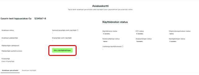 FI MyEasor - Asiakaskortti - Siirry käyttäjähallintaan
