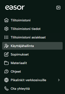 FI MyEasor - Päävalikko - Käyttäjähallinta