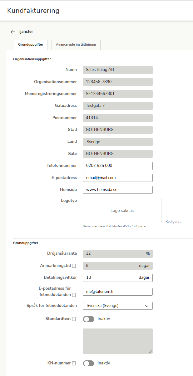SV-SE-Easor App-Inställningar-Tjänster-Kundfakturering