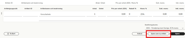 SV-SE-Easor App-Kundafkturering-Husfaktura-Spara-som-ny-artikel