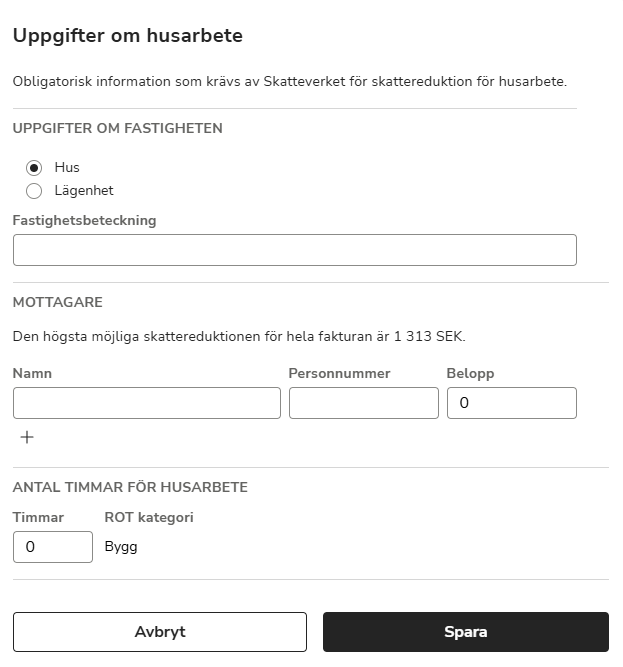 SV-SE-Easor App-Kundafkturering-Husfaktura-Uppgifter-om-husarbete